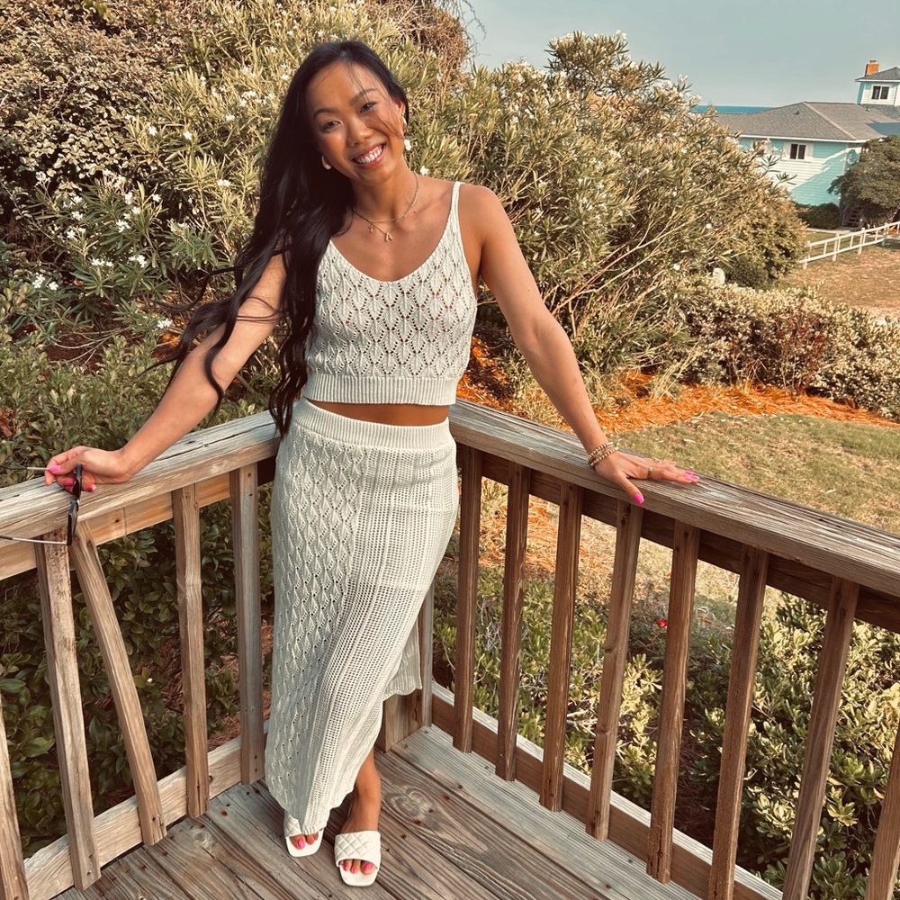 Sadie & Sage Cream Knit Set - Midi Top and Skirt - Picture 2 of 3